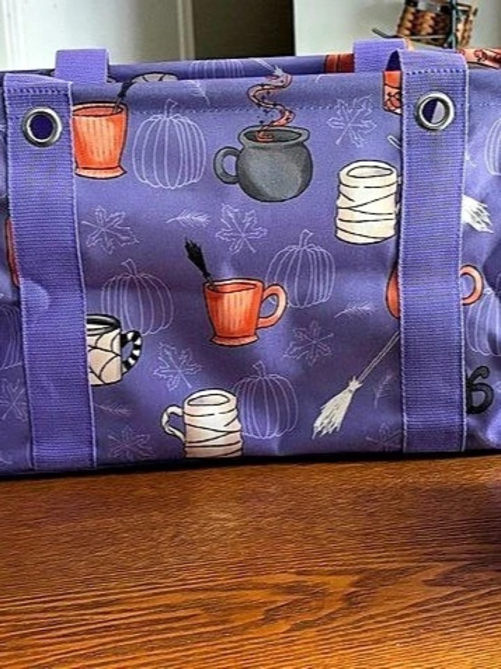 Thirty-One Large Utility Tote Purple & White - Halloween Theme